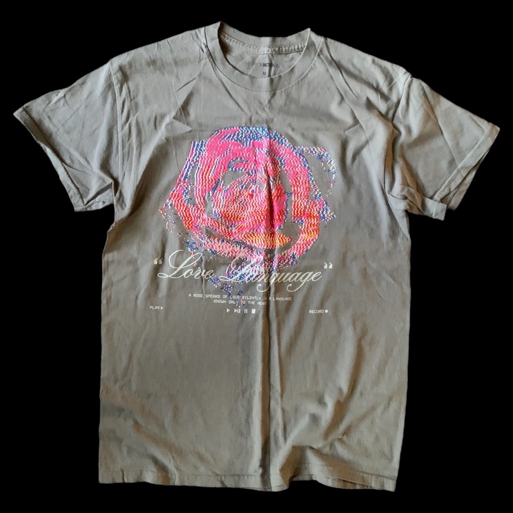 Fashion Nova Men's Graphic Rose Tee -Grey with Pink Accent